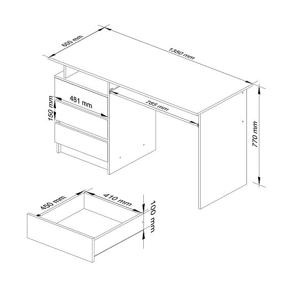 BIURKO CLP 135cm PK SONOMA / BIAŁY