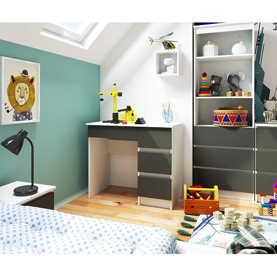 Biurko komputerowe A-7 90 cm prawe PK - biało-grafitowy szary