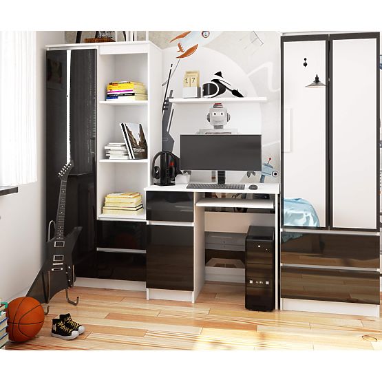 BIURKO KOMPUTEROWE PIKSEL PK CZARNY POŁYSK LEWY