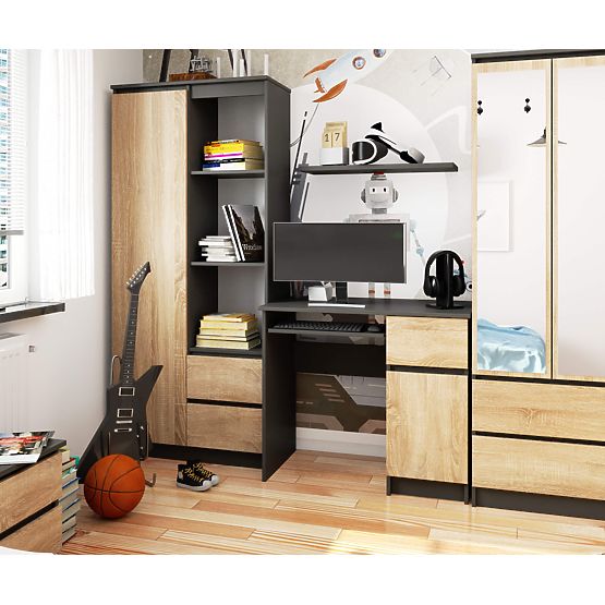 BIURKO KOMPUTEROWE PIKSEL PK SZARY / DĄB SONOMA - PRAWY