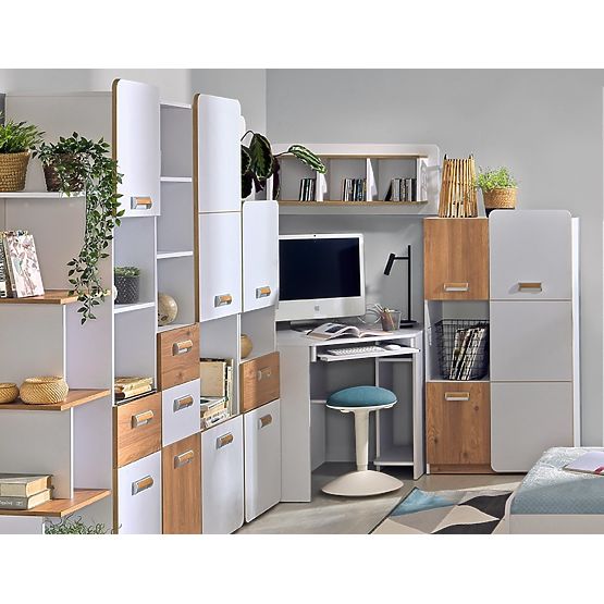 Narożne biurko L11 - białe / dąb nash