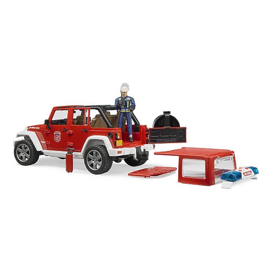 Bruder Czerwony wóz strażacki JEEP WRANGLER z figurką i akcesoriami
