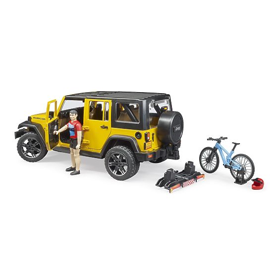 Bruder Jeep Wrangler Rubicon z rowerzystą i rowerem