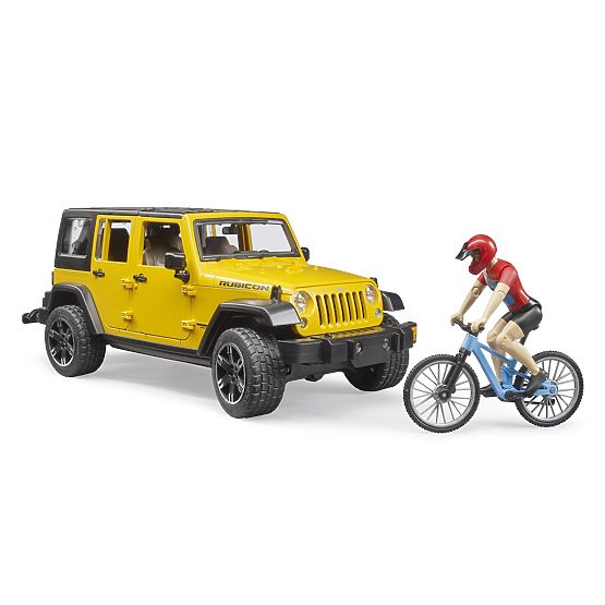 Bruder Jeep Wrangler Rubicon z rowerzystą i rowerem