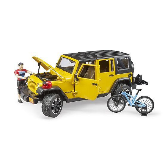 Bruder Jeep Wrangler Rubicon z rowerzystą i rowerem