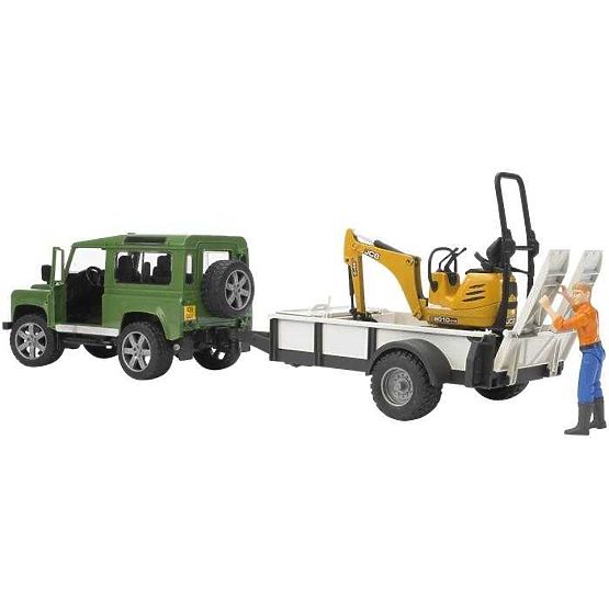 Bruder LAND ROVER + przyczepa, minikoparka JCB