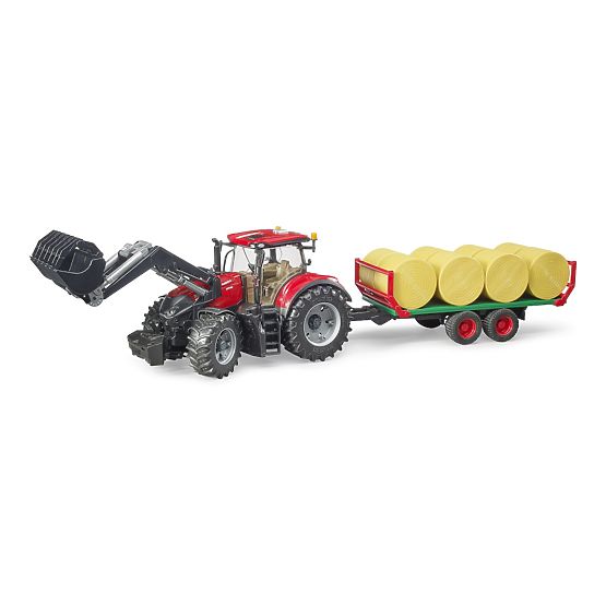 Bruder Traktor Case IH Optum 300 CVX z ładowaczem czołowym i przyczepą na bele