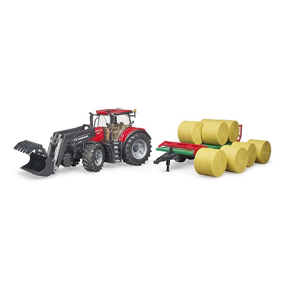 Bruder Traktor Case IH Optum 300 CVX z ładowaczem czołowym i przyczepą na bele