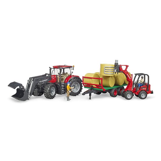 Bruder Traktor Case IH Optum 300 CVX z ładowaczem czołowym i przyczepą na bele