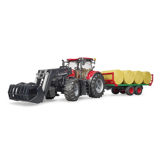 Bruder Traktor Case IH Optum 300 CVX z ładowaczem czołowym i przyczepą na bele