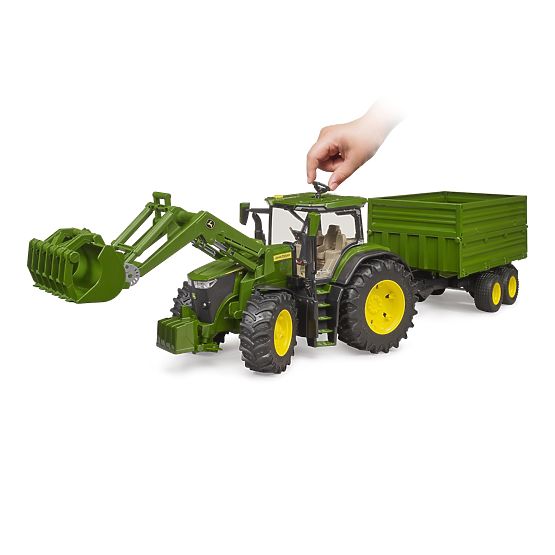 Bruder Traktor John Deere 7R 350 z ładowaczem czołowym i przyczepą tandemową