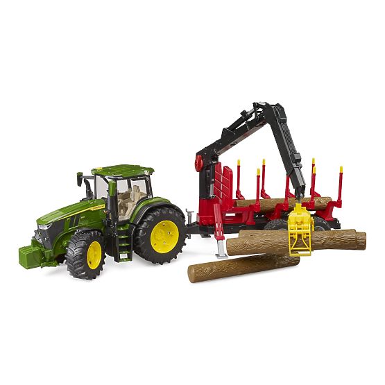 Bruder Traktor John Deere 7R 350 z tylną przyczepą i 4 kłodami