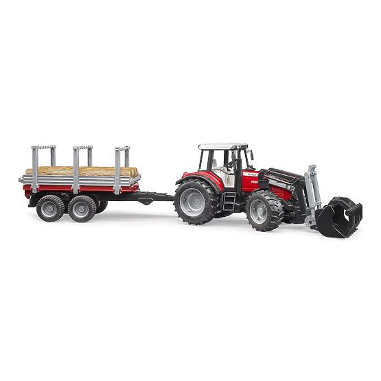 Bruder Traktor Massey Ferguson 7480 z ładowaczem czołowym i przyczepą do kłód