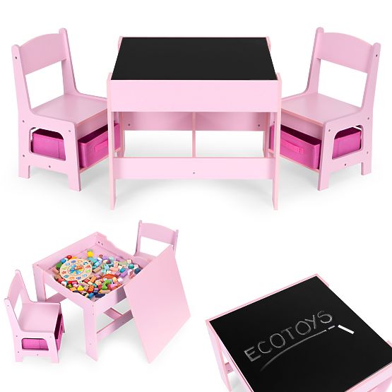 Zestaw mebli dziecięcych stół + 2 krzesła tablica różowa ECOTOYS