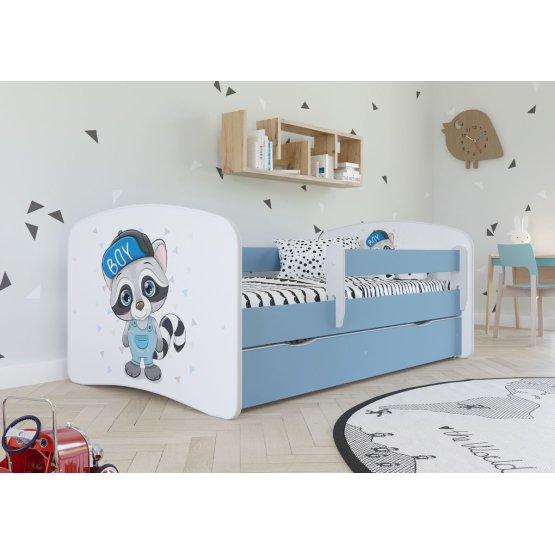 Dziecięca łóżko z bariera - Szop - niebieska