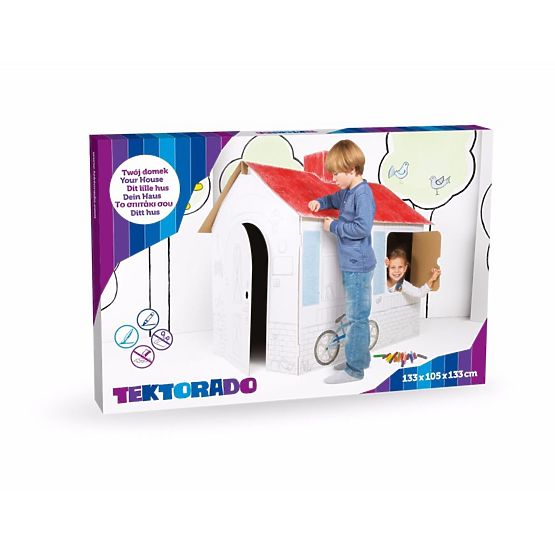 Tekturowy domek dla dzieci z kominem