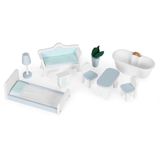 Domek dla lalek Alice 3 piętra 4 pokoje zestaw 9 mebli ECOTOYS