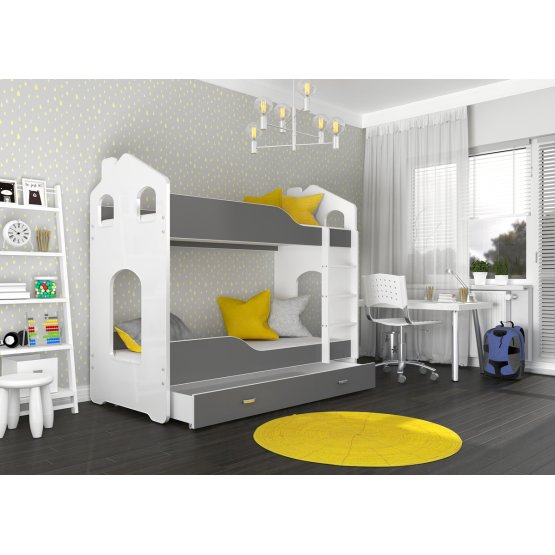 Dziecięca kondygnacja łóżko Dominik dom - biało-szare