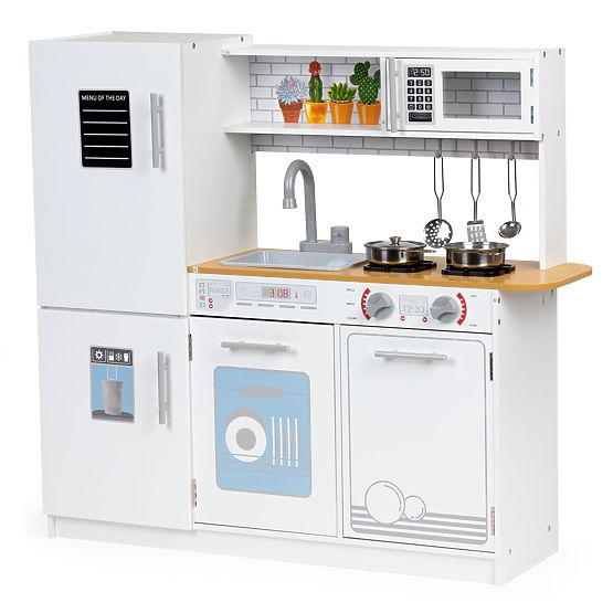 Drewniana kuchnia dla dzieci LED światło + garnki ECOTOYS