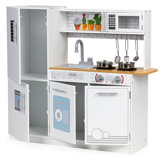 Drewniana kuchnia dla dzieci LED światło + garnki ECOTOYS