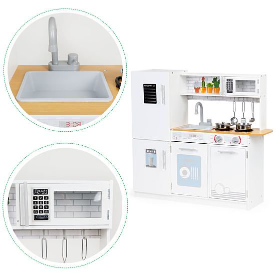 Drewniana kuchnia dla dzieci LED światło + garnki ECOTOYS