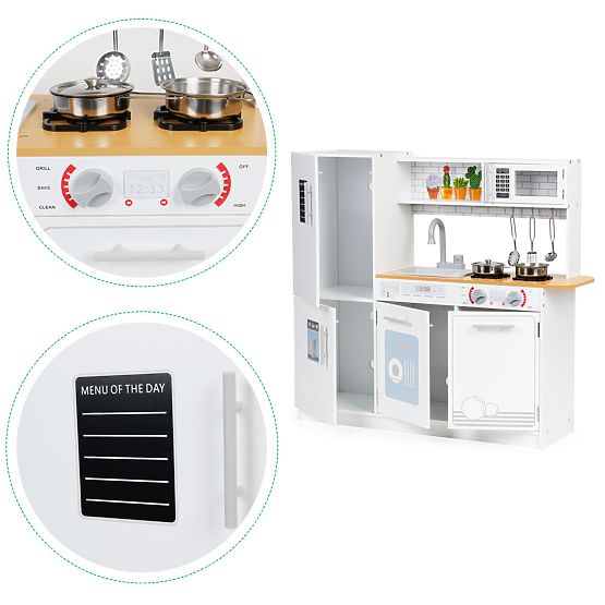 Drewniana kuchnia dla dzieci LED światło + garnki ECOTOYS