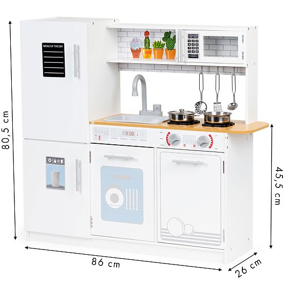 Drewniana kuchnia dla dzieci LED światło + garnki ECOTOYS