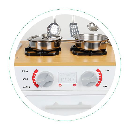 Drewniana kuchnia dla dzieci LED światło + garnki ECOTOYS