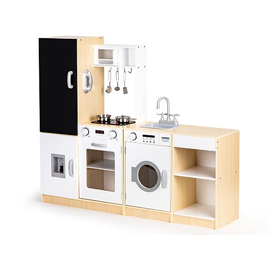 Drewniana kuchnia dla dzieci, oddzielne segmenty XXL, tablica + LED ECOTOYS
