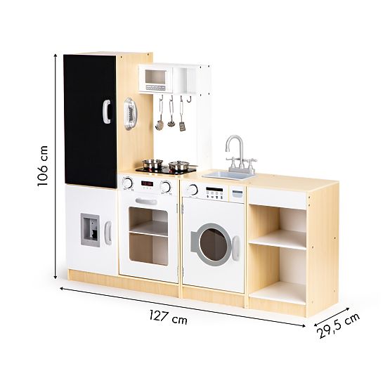 Drewniana kuchnia dla dzieci, oddzielne segmenty XXL, tablica + LED ECOTOYS