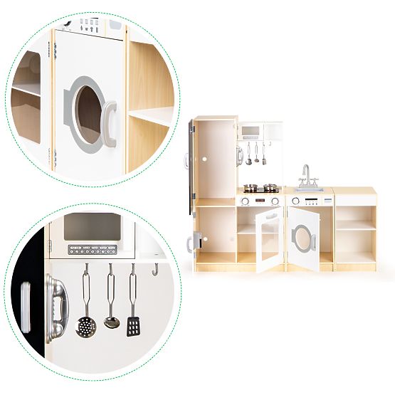 Drewniana kuchnia dla dzieci, oddzielne segmenty XXL, tablica + LED ECOTOYS