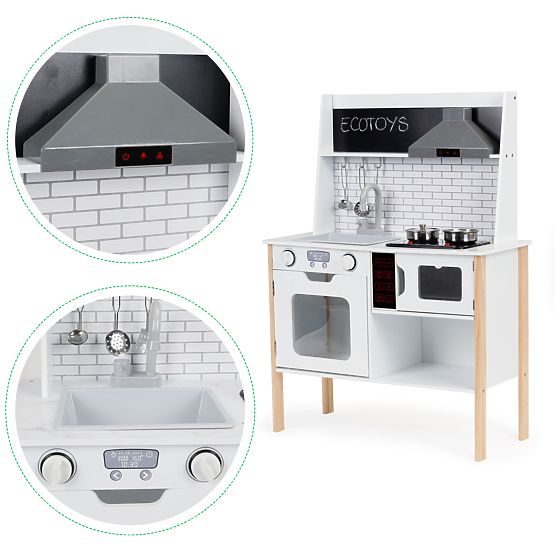Drewniana kuchnia dla dzieci + dźwięki i światełka ECOTOYS