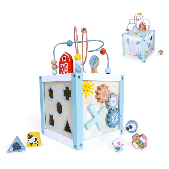 Drewniana edukacyjna kostka sorter + klocki ECOTOYS