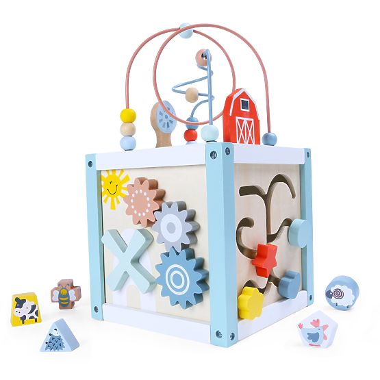 Drewniana edukacyjna kostka sorter + klocki ECOTOYS