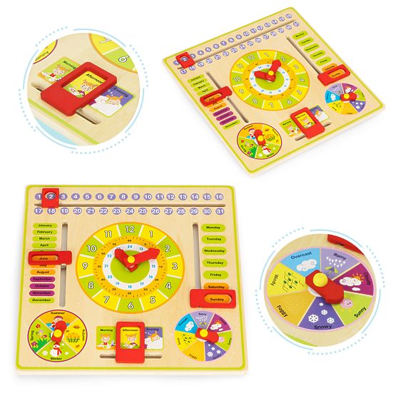 Drewniana edukacyjna tablica manipulacyjna kalendarz zegar ECOTOYS