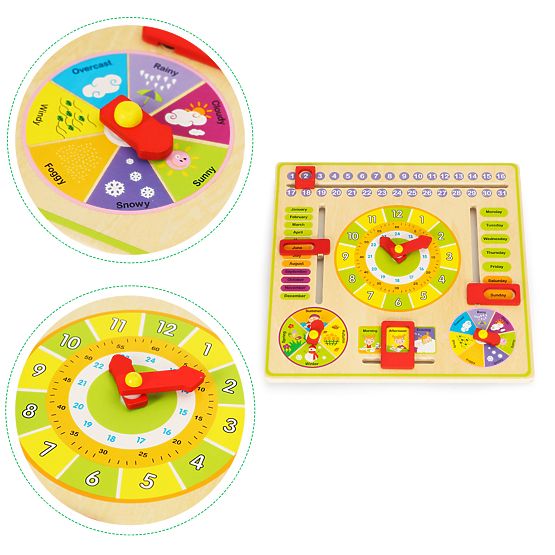 Drewniana edukacyjna tablica manipulacyjna kalendarz zegar ECOTOYS