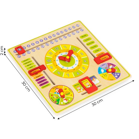 Drewniana edukacyjna tablica manipulacyjna kalendarz zegar ECOTOYS