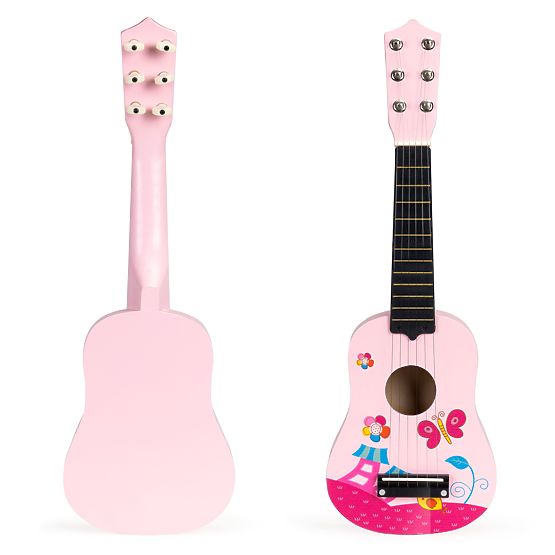 Drewniana gitara dziecięca metalowe struny kostka różowa ECOTOYS