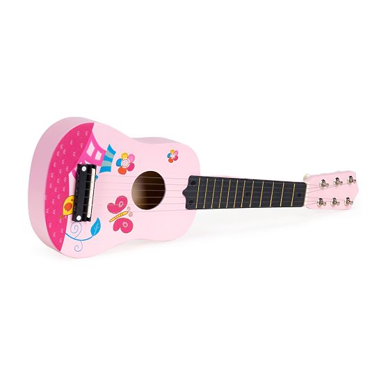 Drewniana gitara dziecięca metalowe struny kostka różowa ECOTOYS
