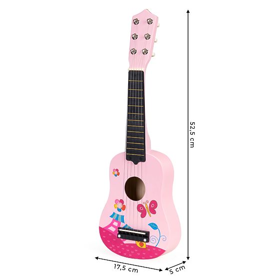 Drewniana gitara dziecięca metalowe struny kostka różowa ECOTOYS