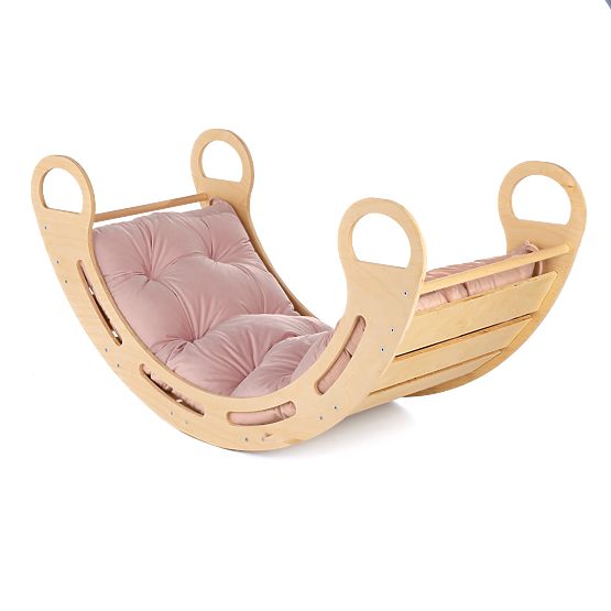 Drewniana huśtawka Montessori z różową poduszką - 100 cm