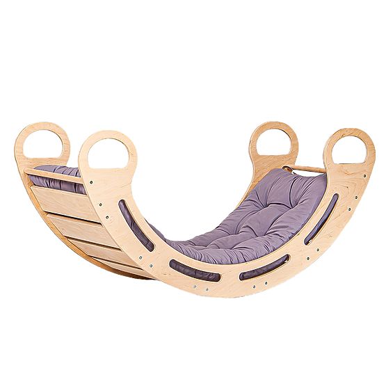 Drewniana huśtawka Montessori z szarą poduszką - 100 cm