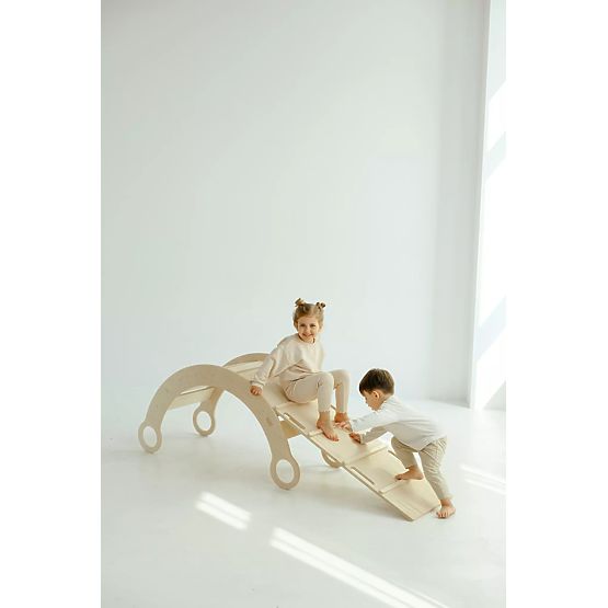 Drewniana huśtawka Montessori z zjeżdżalnią/drabinką L - naturalna