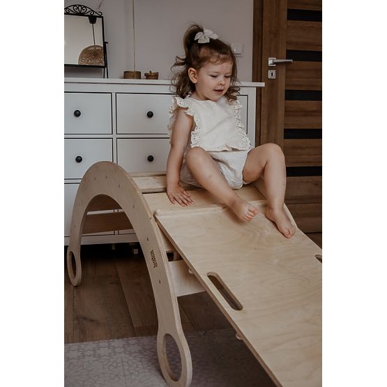 Drewniana huśtawka Montessori z zjeżdżalnią/ścianką wspinaczkową L - naturalna