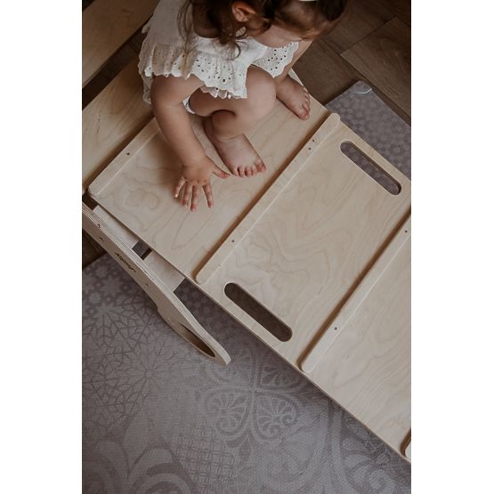Drewniana huśtawka Montessori z zjeżdżalnią/ścianką wspinaczkową L - naturalna