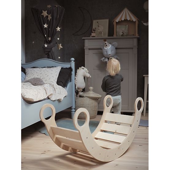 Drewniana huśtawka Montessori z zjeżdżalnią/ścianką wspinaczkową M - naturalna