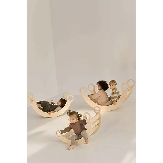 Drewniana huśtawka Montessori ze zjeżdżalnią/drabinką M - naturalna