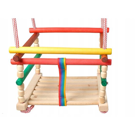 Drewniana huśtawka z poduszką - kolorowa