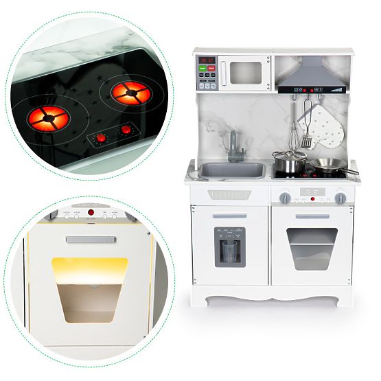 Drewniana kuchnia dla dzieci z dźwiękami i LED + akcesoria ECOTOYS
