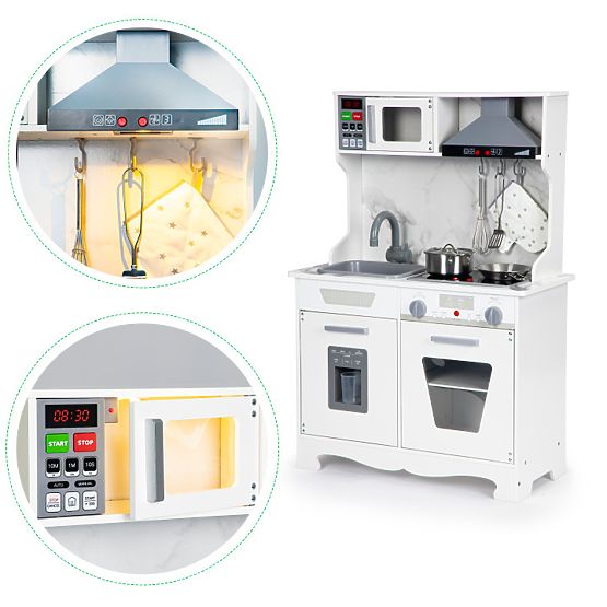 Drewniana kuchnia dla dzieci z dźwiękami i LED + akcesoria ECOTOYS